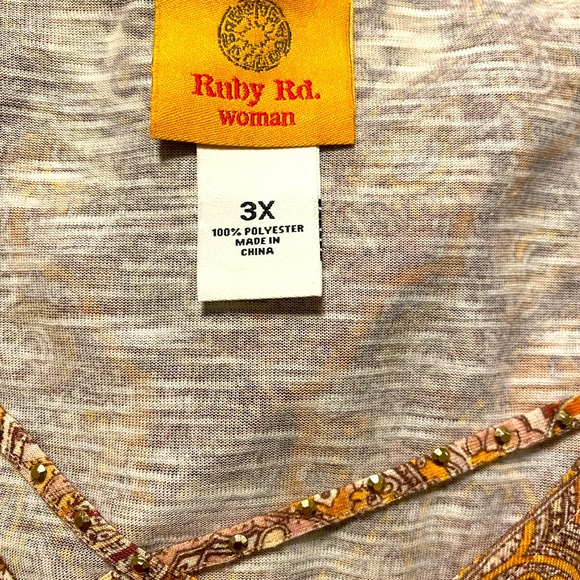 Ruby Rd Plus Blouse 3X great neutrals print with a bit of bling. Great buy!! - Picture 2 of 8